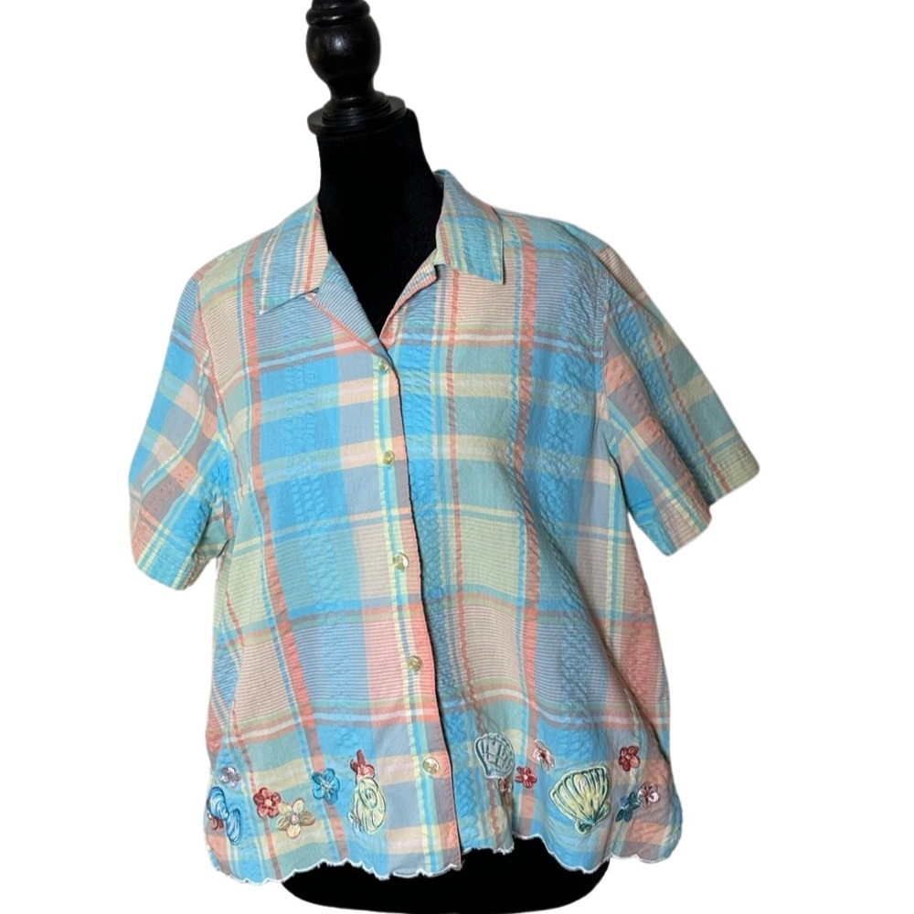 Vintage Koret Size M Patchwork Quilted Beach Shell Blouse